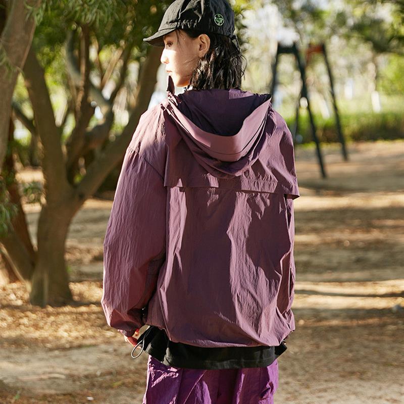 山系防晒衣男皮肤衣黑胶可拆卸帽檐女防晒服防水防紫外线外套风衣