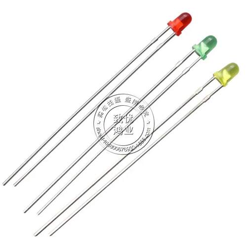 F3圆头红发红加长脚led灯珠3mm超长脚红发红51-53mmLED发光二极管