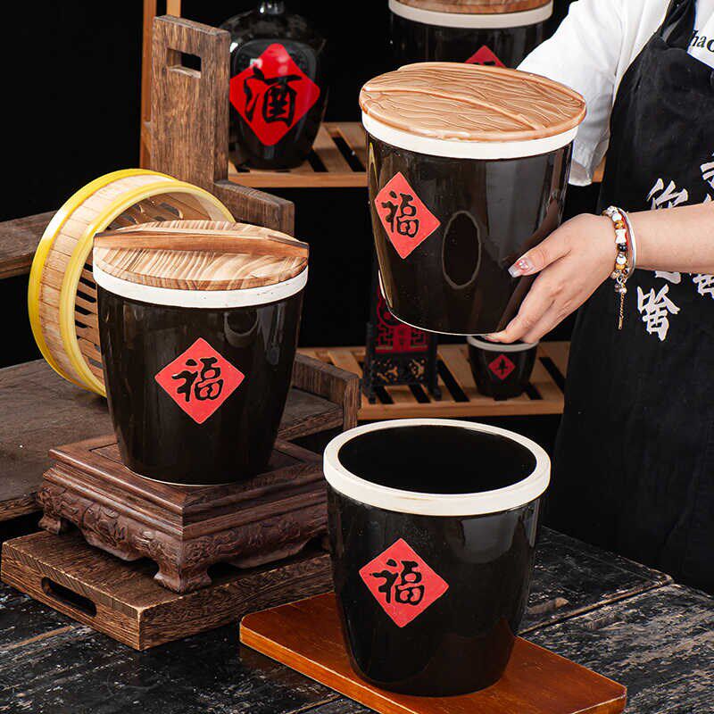 陶瓷米缸家用创意中式福字超大号酱缸带盖酒店餐厅复古调味罐子