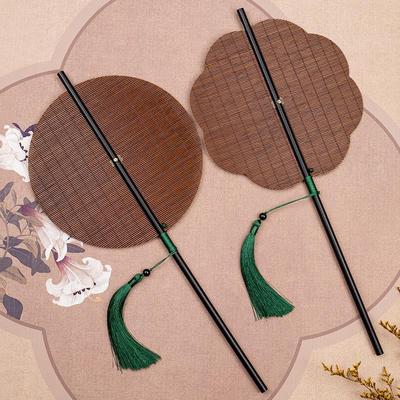 汉服团扇长柄古风箭竹腰扇可卷曲折便携挂腰拍照复古扇子