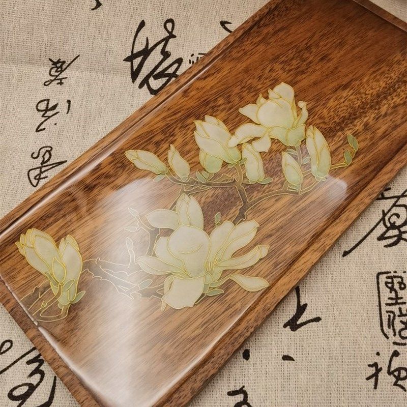 白玉兰胡桃木茶盘掐丝珐琅DIY釉料材料包