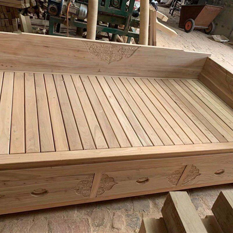 中式全实木罗汉床老榆木沙发床推拉伸缩罗汉榻白茬白胚白坯维拉床