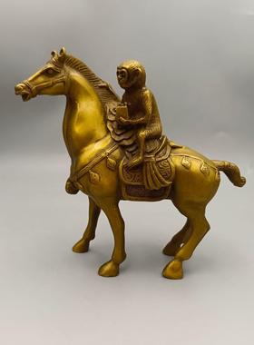 黄铜仿古古玩铜器工艺品 马上封侯铜摆件 家居装饰创意礼品