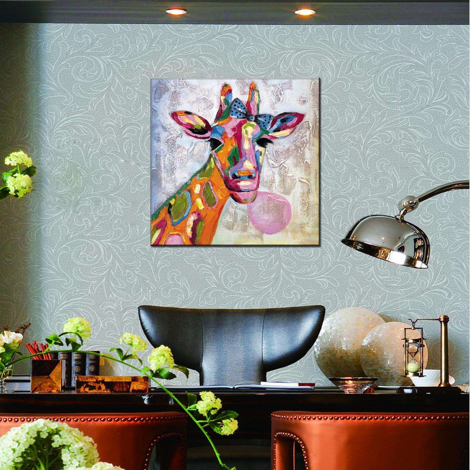 儿童房发财鹿油画客厅餐厅玄关装饰画酒店式公寓沙发配画