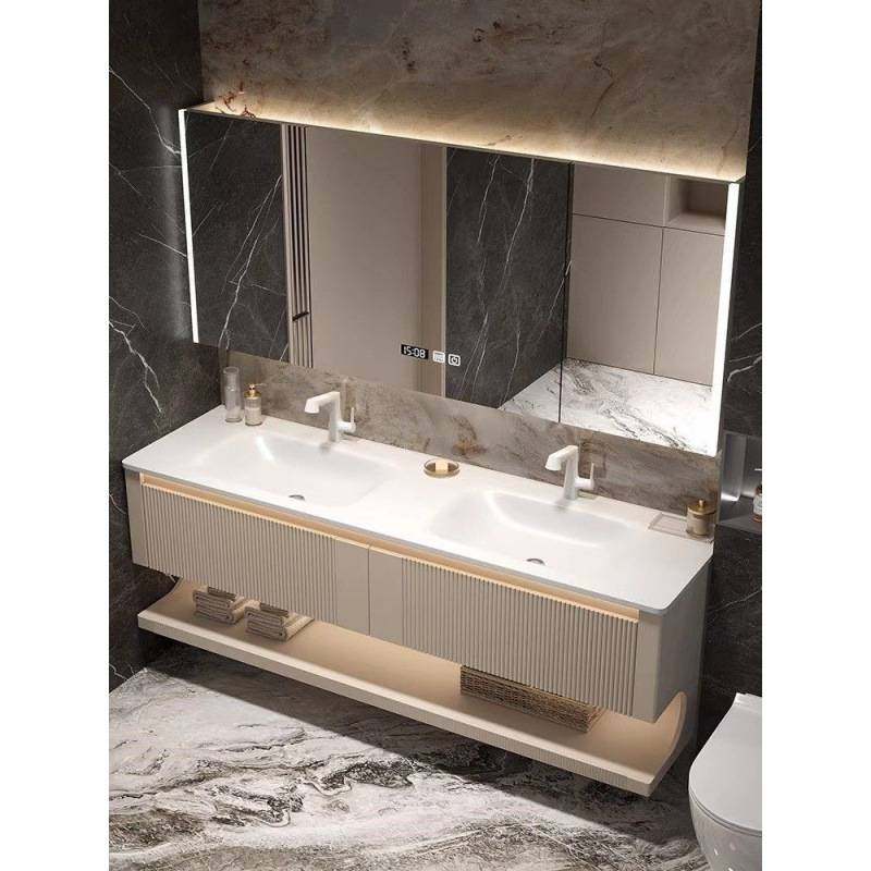 现代岩板热弯一体双盆浴室柜组合橡木烤漆卫生间洗手脸洗漱台盆柜,家装主材,浴室柜组合,淘宝优惠券,粉丝福利购,淘宝优惠卷