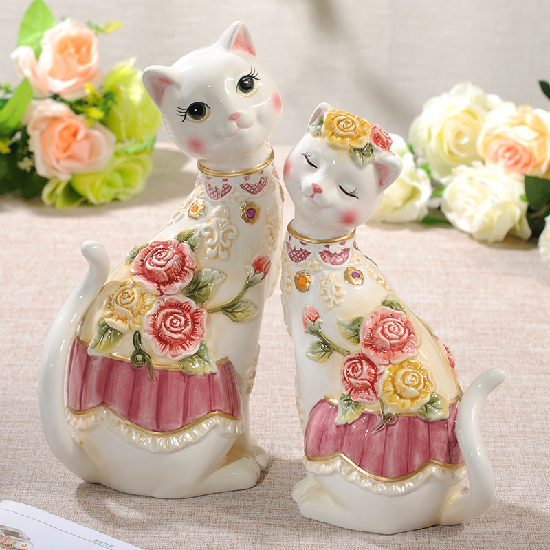 陶瓷动物猫咪阳台屋里 展示柜摆件创意装饰 新房子小物件工艺品