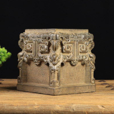 中式仿古做旧青石浮雕会所茶馆摆件四象石墩门墩石底座老旧石头