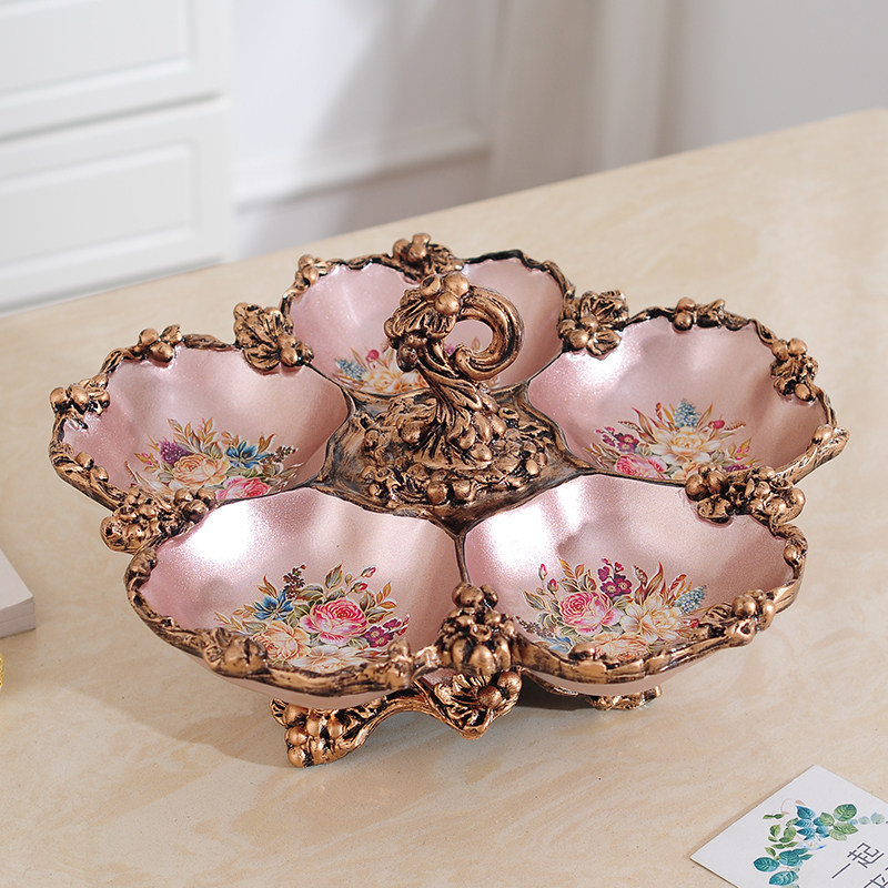 欧式树脂复古奢华创意家用分格带盖糖干果盘客厅茶几餐厅装饰摆件