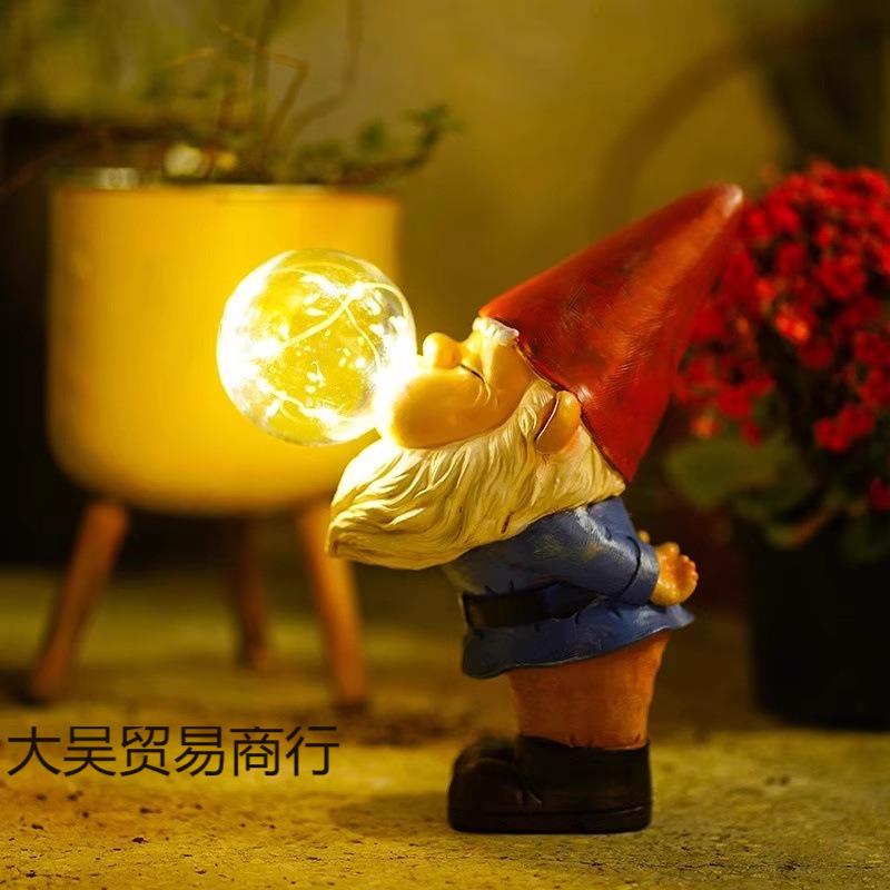 太阳能灯小矮人精灵吹泡泡灯户外庭院装饰氛围灯花园像摆件夜灯
