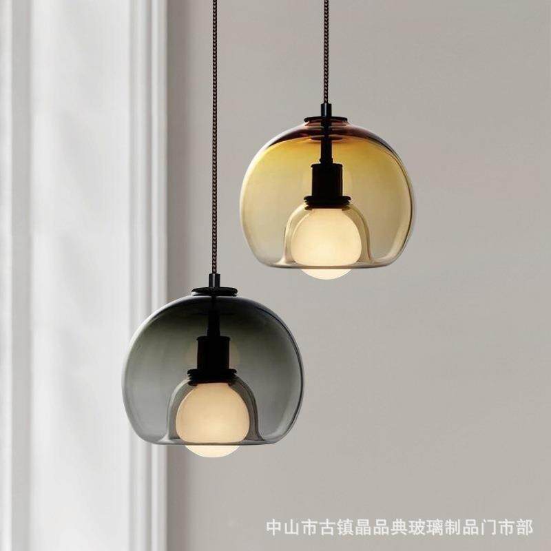餐厅吊灯现代简约北欧创意个性极简吧台小吊灯三头玻璃餐桌灯具