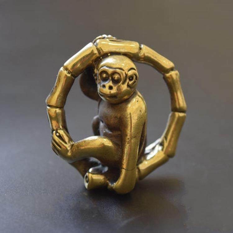 古董收藏品黄铜实心雕刻猴子滚环吊坠项链挂件老物件黄铜古玩杂项