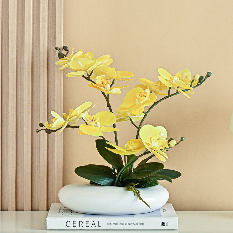 手感PU蝴蝶兰仿真花假花花瓶套装摆件客厅餐桌酒店摆盘装饰花摆设