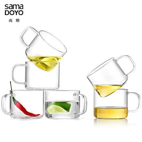 尚明耐高温玻璃小茶杯 透明带把喝茶小玻璃杯 功夫茶具品茗杯子
