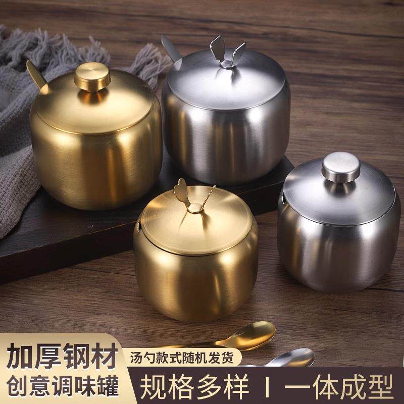 跨境不锈钢辣椒罐韩式辣椒油调味调料盐罐不锈钢带勺厨房创意油罐