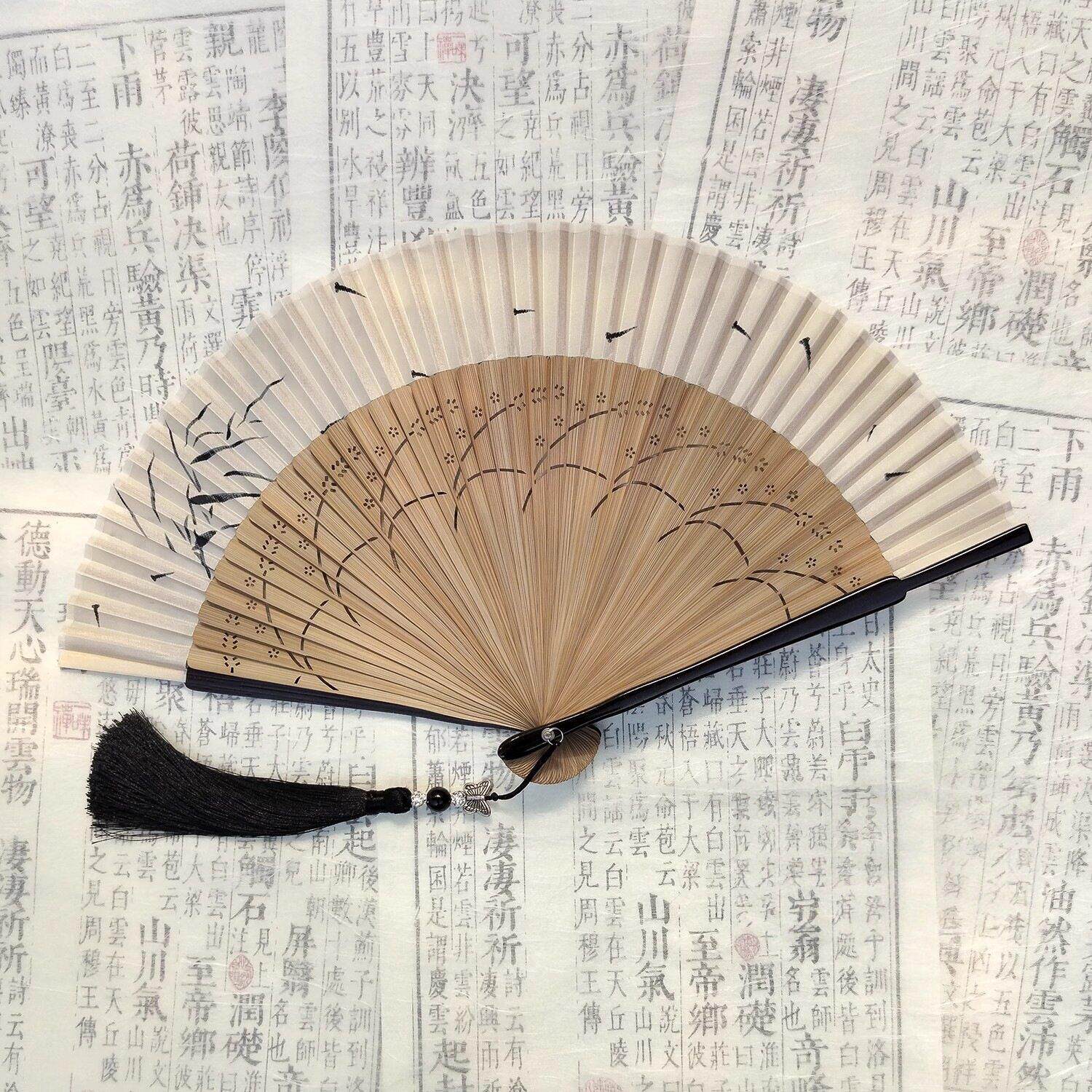 扇子折扇中国风女式古风流苏夏日随身古典古装古汉服折叠小竹扇