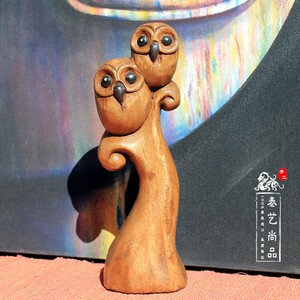 泰国手工木雕创意摆件猫头鹰萌物装饰客厅电视柜装饰结婚节日礼品