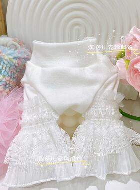 狗狗打底衫泰迪比熊博美小体喇叭袖花边中领白色黑色纯色秋冬打底