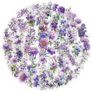 跨境50张紫色小花PET防水透明贴纸DIY玻璃瓶许愿瓶手机壳创意手账