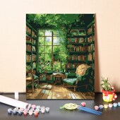 数字油画diy手工填充治愈绿色治愈书房装 饰画手绘涂色丙烯油彩画