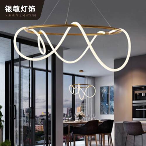 [一件包邮]极简餐吊灯线条餐厅吧台设计师艺术工作室硅胶音符吊灯