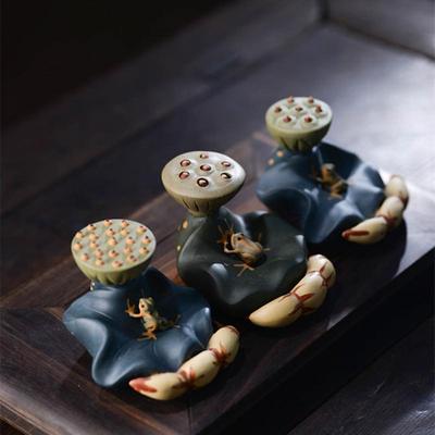 宜兴紫砂茶宠莲蓬莲子盖拖小摆件茶壶青蛙荷叶盖置雕塑茶具可养