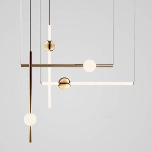 后现代横竖组合吊灯北欧金属发光球设计师餐厅咖啡厅展厅条形吊灯