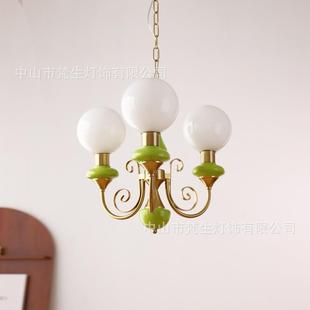 果绿吊灯 复古主卧室吊灯北欧客厅田园中古书房衣帽间玄关灯 法式
