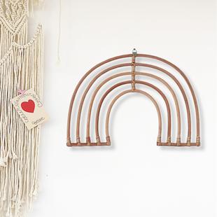 北欧ins彩虹装 饰墙面挂件卧室房间公主房墙上挂饰藤编彩虹型挂饰