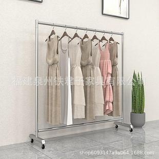 陈列架可移动挂衣架带轮 展示架落地简约女装 拉丝不锈钢服装 店服装