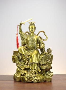 杨铜记 黄铜九天玄女摆件家用客厅佛堂供奉 赵玄坛女元帅铜像