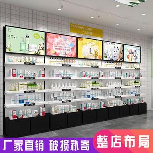 化妆品展示柜美妆货架钢木单面靠墙货架精品产品陈列整店设计输出