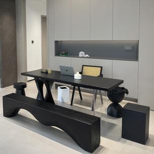 严选实木侘寂风碳化茶桌亚克力木墩腿民宿泡茶桌椅创意客厅茶台