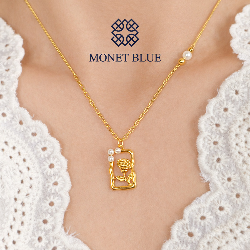 MonetBlue玫瑰项链925银镀金轻奢首饰锁骨链情人节送女友老婆礼物