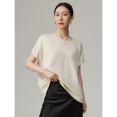 夏季 针织上衣桑蚕丝材质 宽松圆领T恤薄款 真丝短袖 T恤22姆米插肩袖