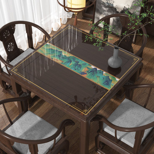 中式餐桌垫正方形透明桌布PVC软玻璃防水防油免洗八仙桌麻将桌垫