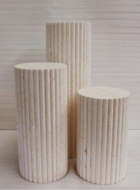黄洞石开槽圆柱体雕塑台电视柜落地摆件底座酒店客厅装饰展示柱子