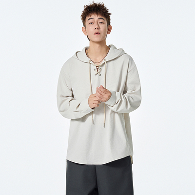 简约休闲风连帽卫衣男宽松抽绳百搭套头卫衣潮流上衣