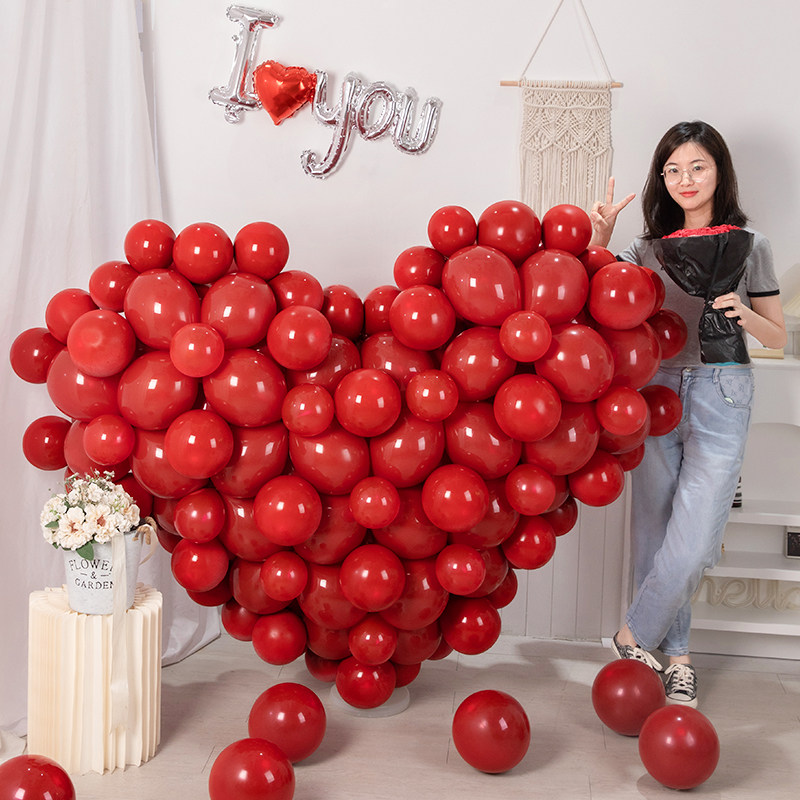 结婚立体宝石红色爱心气球婚房装饰心形男方浪漫求婚表白场景布置