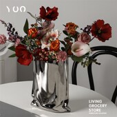 摩登现代创意褶皱纸袋花器陶瓷家居工艺品装 饰摆件餐桌茶几花瓶