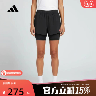 adidas阿迪达斯跑步百褶运动裤弹力舒适2026春女梭织短裤 KR5094
