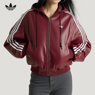 adidas阿迪达斯三叶草皮衣夹克棉衣女可拆卸连帽短款棉服 KU6858