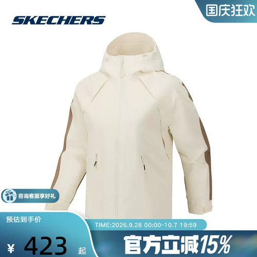 Skechers斯凯奇26春女子休闲舒适百搭连帽梭织外套 P126W049/01B4