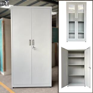 铁皮双门文件柜四层资料存放柜玻璃移门展示档案柜钢制加厚办公柜