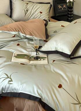 法式轻奢风天丝棉四件套冰丝凉感床单被套春夏裸睡亲肤床品