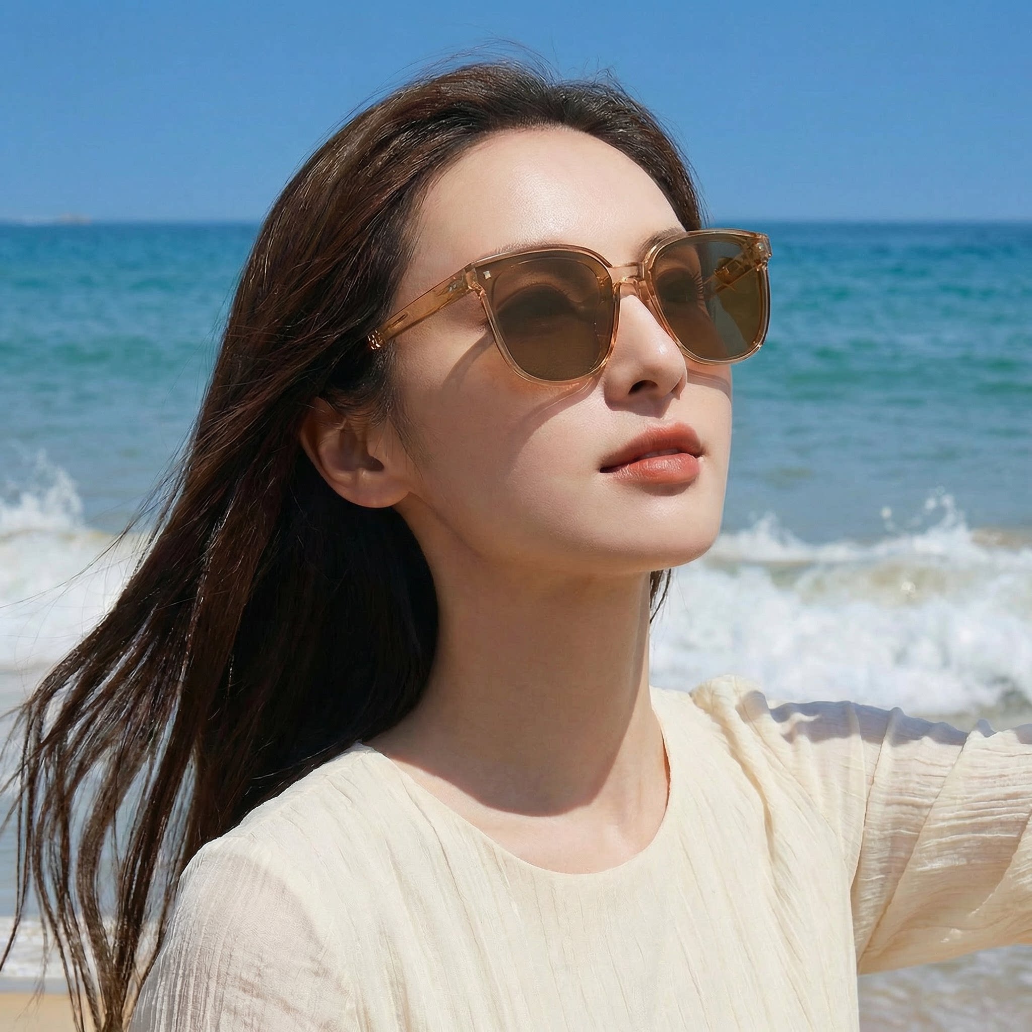 [送丝巾]MOSHYE墨上影方圆大框折叠墨镜女防紫外线高清偏光太阳镜