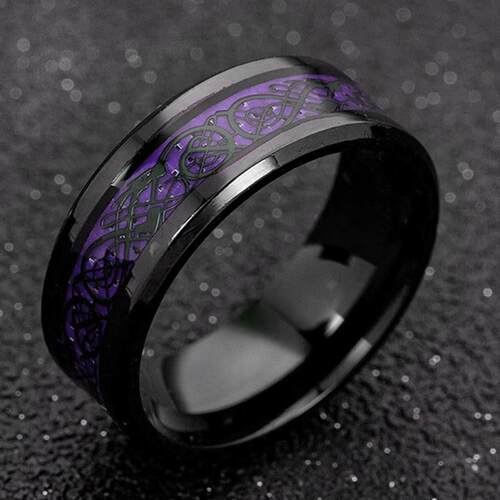 2023 Fashion Men Stainless Steel Dragon Ring Inlay Purple Bl