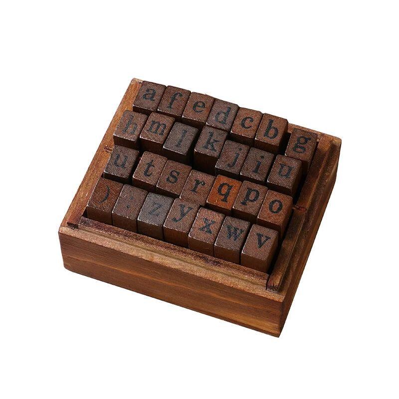 Yoofun 28pcs Alphabet Stamps Vintage Wooden Rubber Letter St