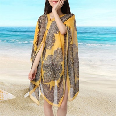 Summer Woman Chiffon Fabala Flower Shawl Loose Cover Ups Lon