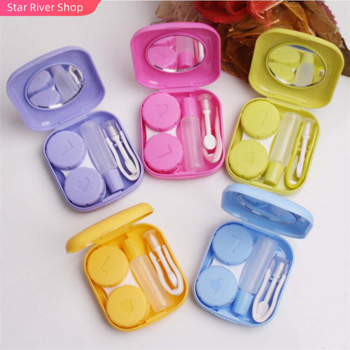 1pc New Mini Square Contact Lens Case with Mirror Women Colo