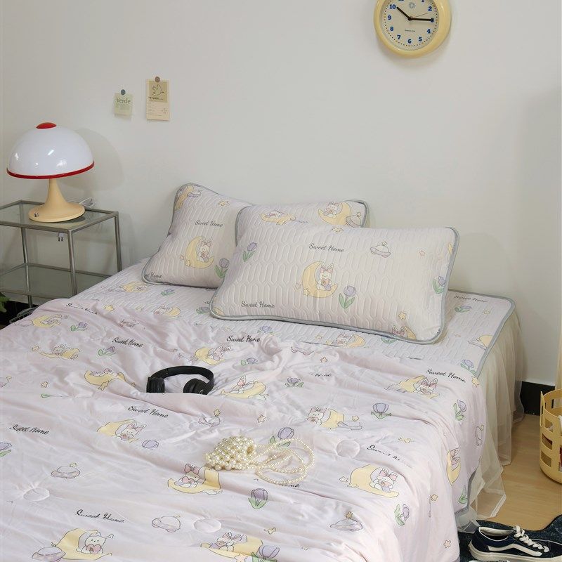 可爱乳胶凉席床睡垫四件3可水洗可折叠学生宿舍凉席冰丝席+夏被,床上用品,乳胶席,淘宝优惠券,粉丝福利购,淘宝优惠卷